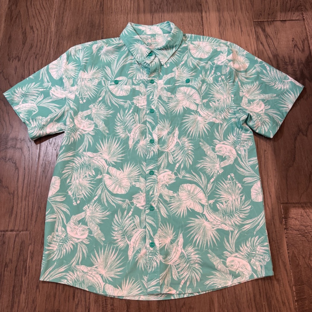 Silver Bait Mens Medium Fishing Shirt Short‎ Sleeve Tropical Floral Button Up